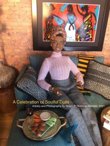 Dr Maya Angelou redressed in casual clothes visits a home with African decor