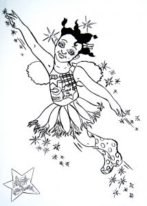 Colouring page of Bekki the Fairy flying