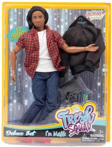 articulated black male doll in a box 