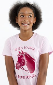 Smiling young teen in a pink pony t-shirt