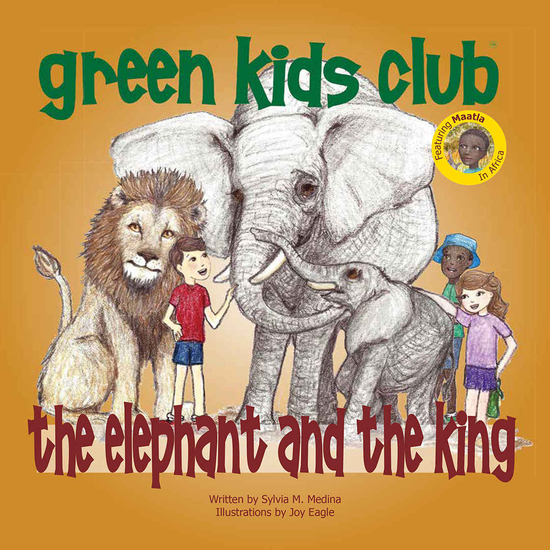 Book cover showing drawing of two children surrounded by African wild animals