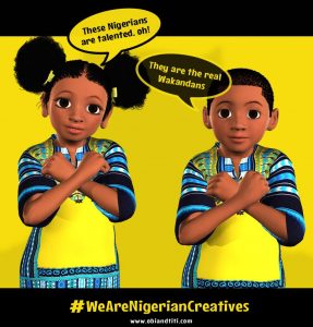 A Nigerian girl and boy with their arms crossed like characters from the movie Black Panther