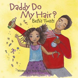 A black daddy styles his little girl's long curly hair