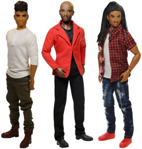 three male black and hispanc dolls