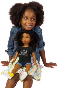 Black girl and her doll have the same look and natural hair